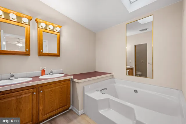 a bathroom with a bathtub