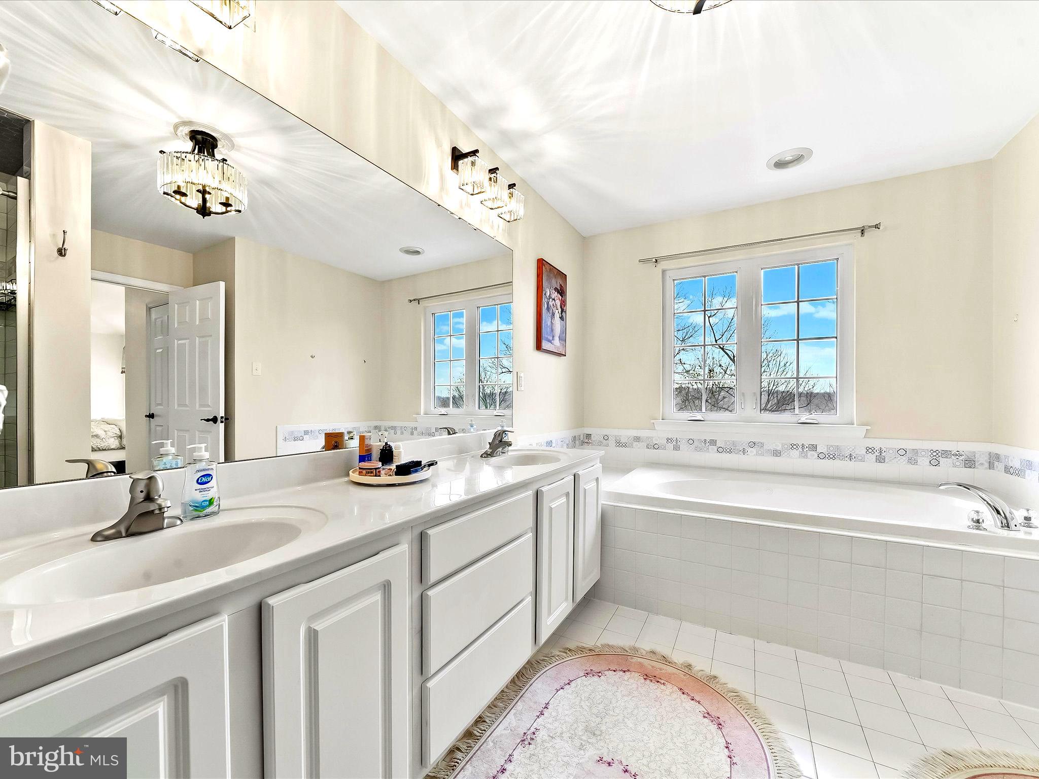 3033 Honeymead Road Downingtown, PA 19335 - Photo 34 of 47 a bathroom with a tub a sink double vanity and a mirror
