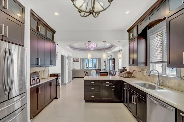 a kitchen with lots of counter top space
