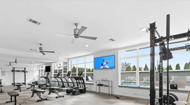 a view of a room with gym equipment
