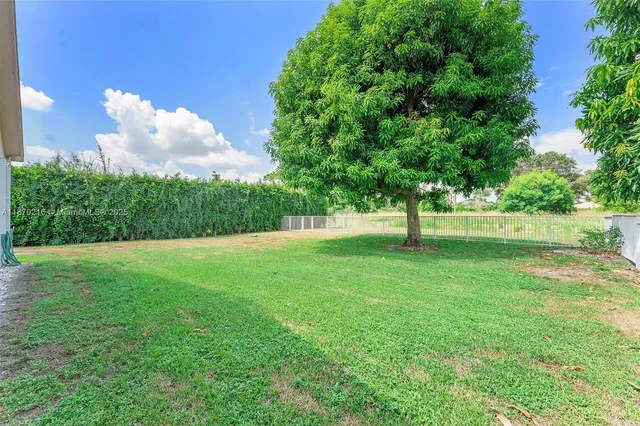 a view of green field with a tree in the background