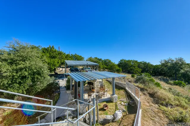 a view of a balcony with mountain view