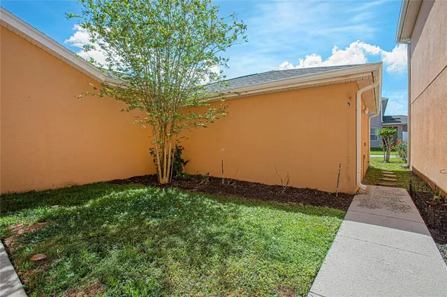 a backyard of a house with lots of green space