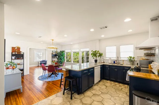 a large kitchen with lots of counter top space