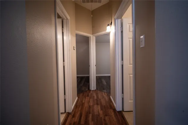 a view of small space with wooden floor