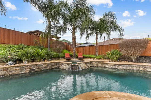 a view of house with swimming pool and lake view
