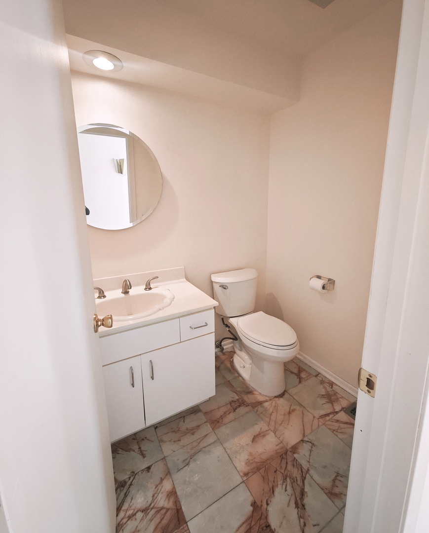 3820 Kiess Drive Glenview, IL 60026 - Photo 18 of 44 a bathroom with a sink a toilet and mirror