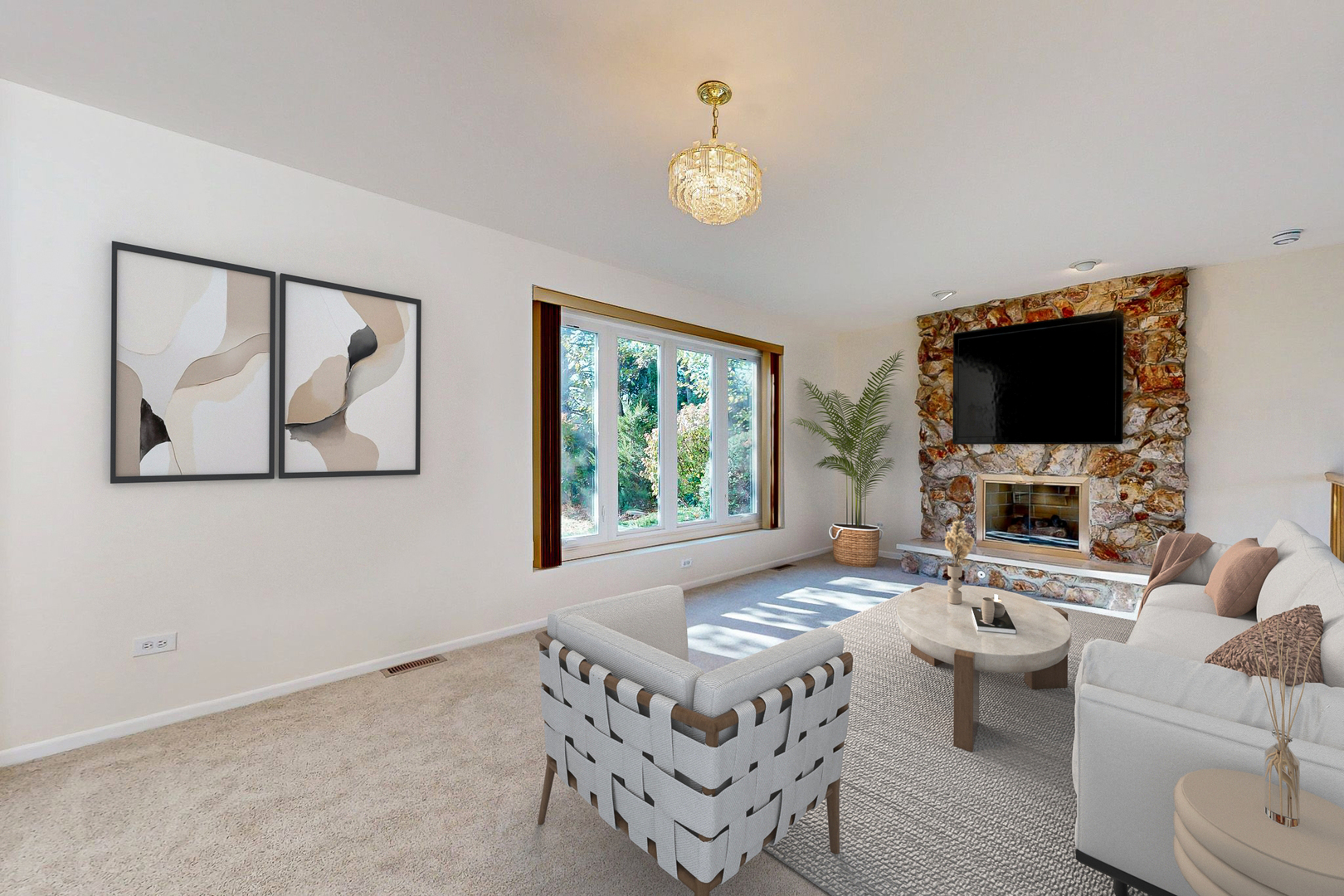 3820 Kiess Drive Glenview, IL 60026 - Photo 5 of 44 a living room with furniture a flat screen tv and a large window
