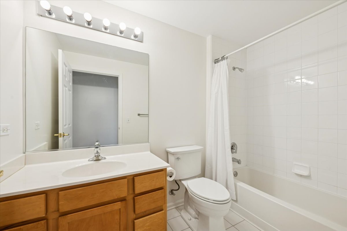 440 West Mahogany Court, Unit 203 Palatine, IL 60067 - Photo 13 of 17 a bathroom with a sink toilet a mirror and shower