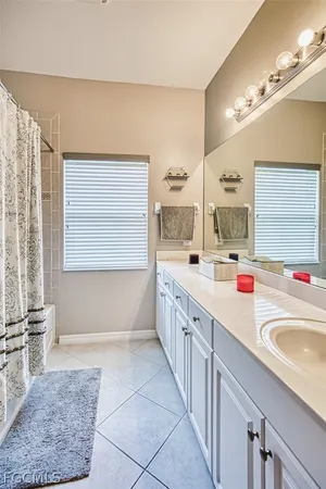 a bathroom with a sink double vanity and a tub