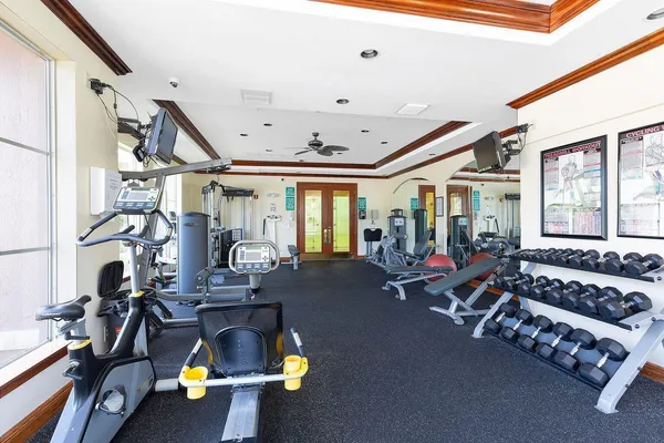 a room with gym equipment