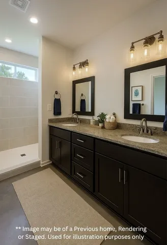 a bathroom with a sink a vanity and a mirror
