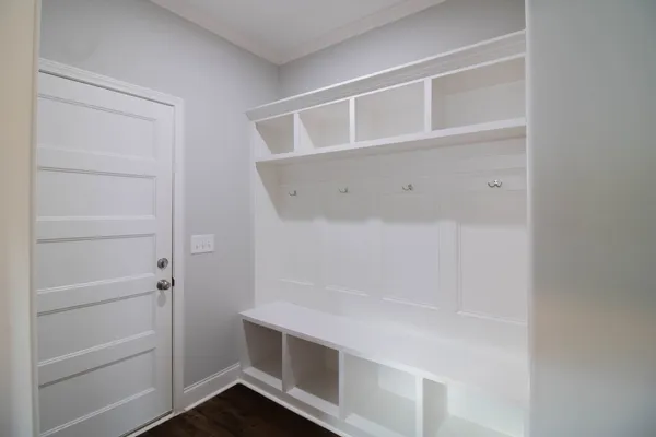 a view of an empty walk in closet