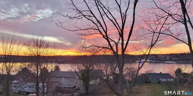 a view of a backyard of a house with a mountain
