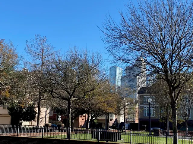 a view of a building with sitting area