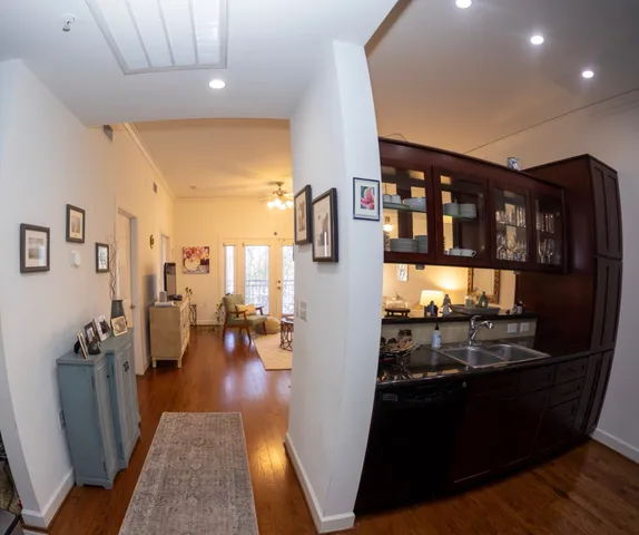 a view of a living room and dining room