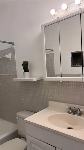 a bathroom with a sink a toilet and mirror