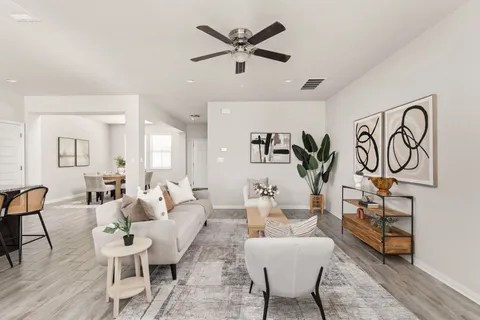 a living room with furniture