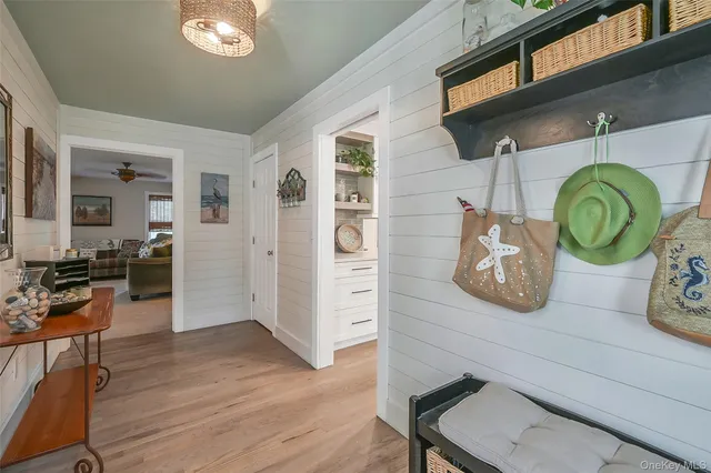 a view of dining room and wooden floor