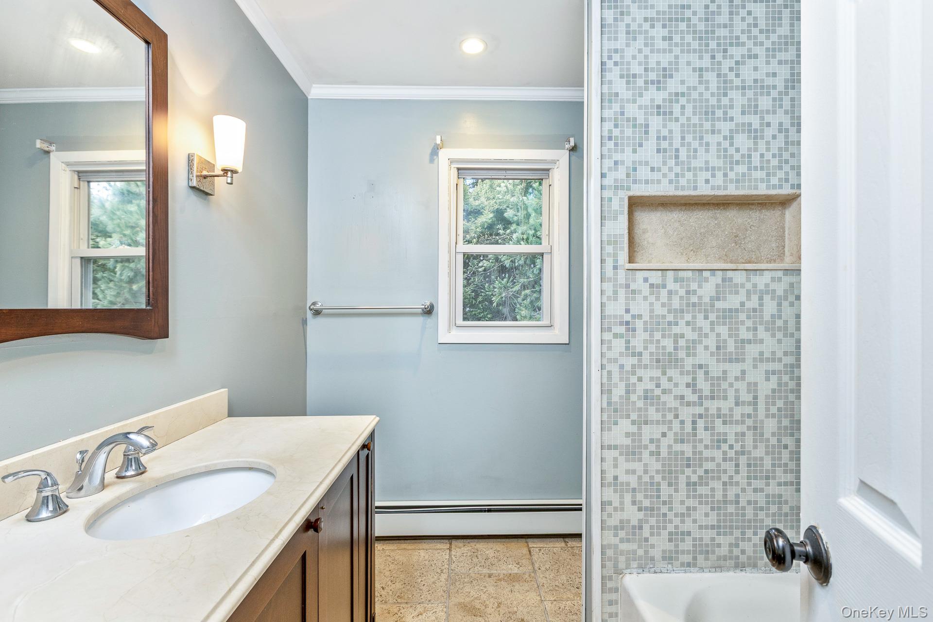 5 Richlee Street Blue Point, NY 11715 - Photo 15 of 27 a bathroom with a sink a mirror and a shower