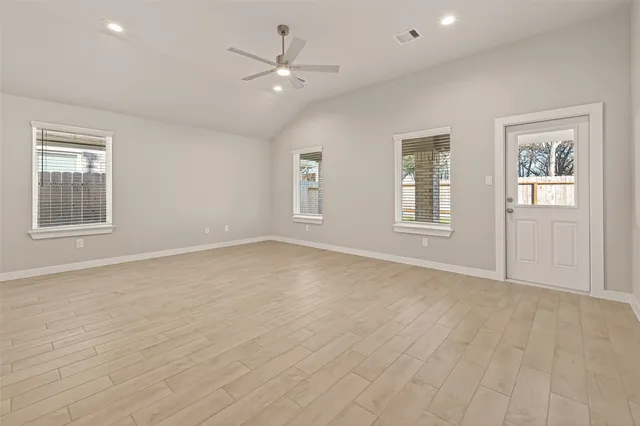 a view of kitchen and windows