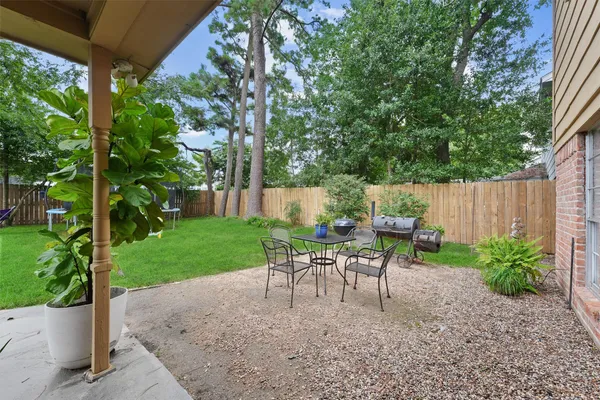 a view of a garden with a slide