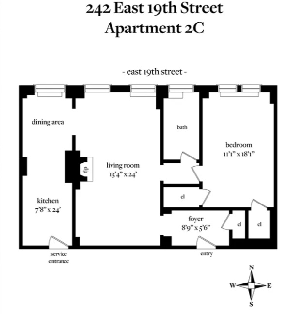 242 East 19th Street, Unit 2C Manhattan, NY 10003 - Photo 9 of 9 a picture of a floor plan