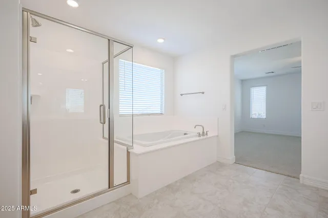 a bathroom with a bathtub and a shower