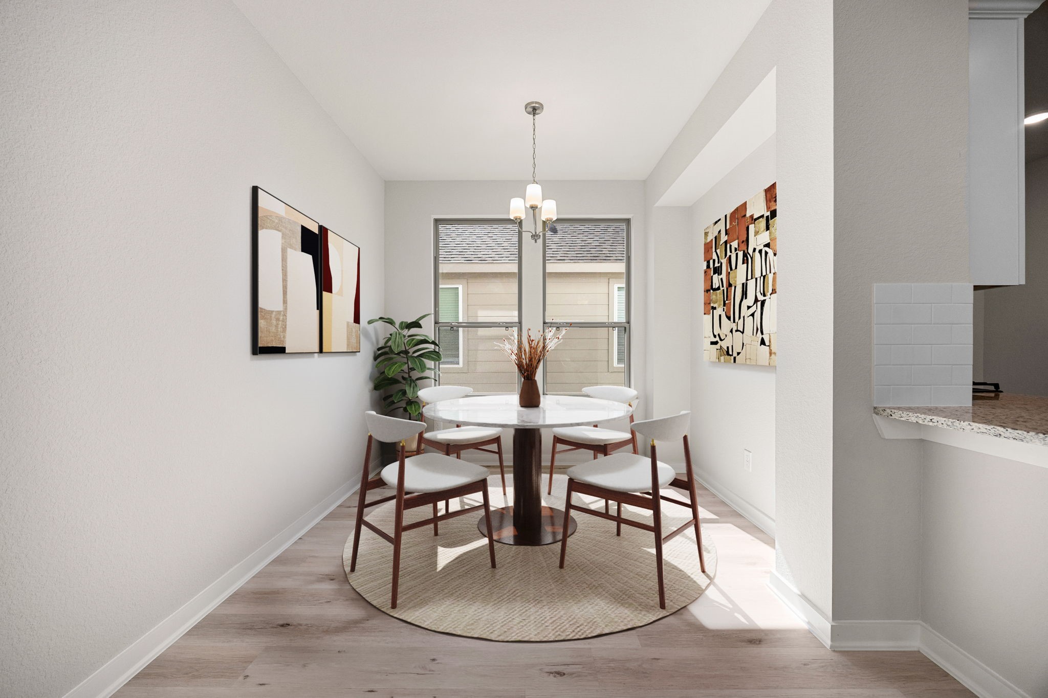 1128 Lilly Lane Bellville, TX 77418 - Photo 9 of 25 You and your guests will certainly dine in style in this amazing Dining Room! Featuring a gorgeous modern chandelier, large windows, neutral paint, high ceilings, and wood flooring! Perfect space to entertain family and friends! *Virtually Staged