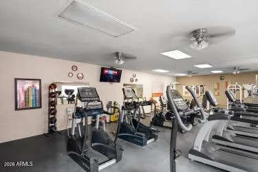 a view of a room with gym equipment