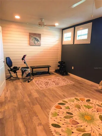 a room with gym equipment