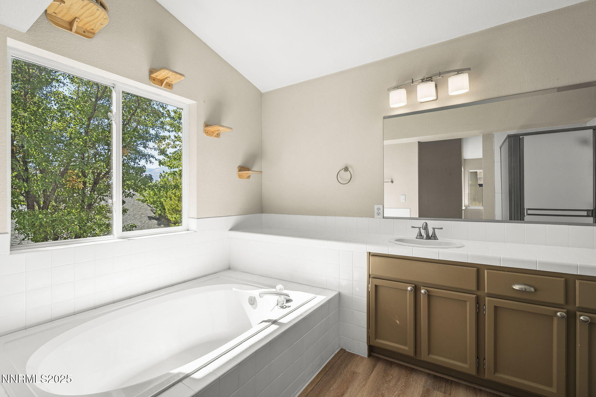 5830 Blue Horizon Drive Reno, NV 89523 - Photo 27 of 41 a bathroom with a tub a sink and a large mirror