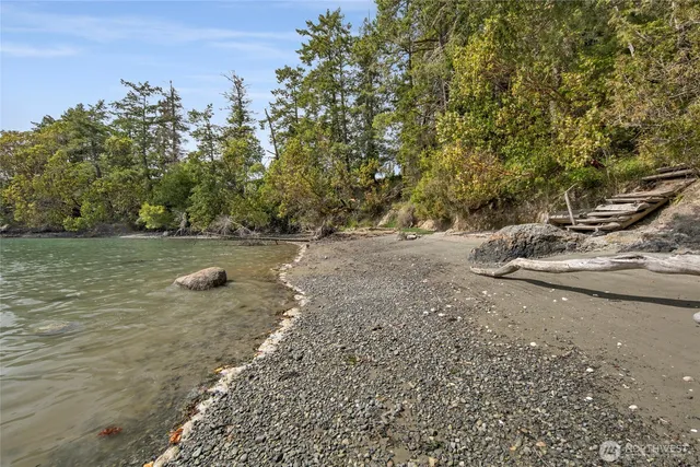 a view of a lake with a mountain in the background