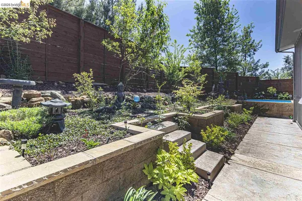 a view of a garden with flowers
