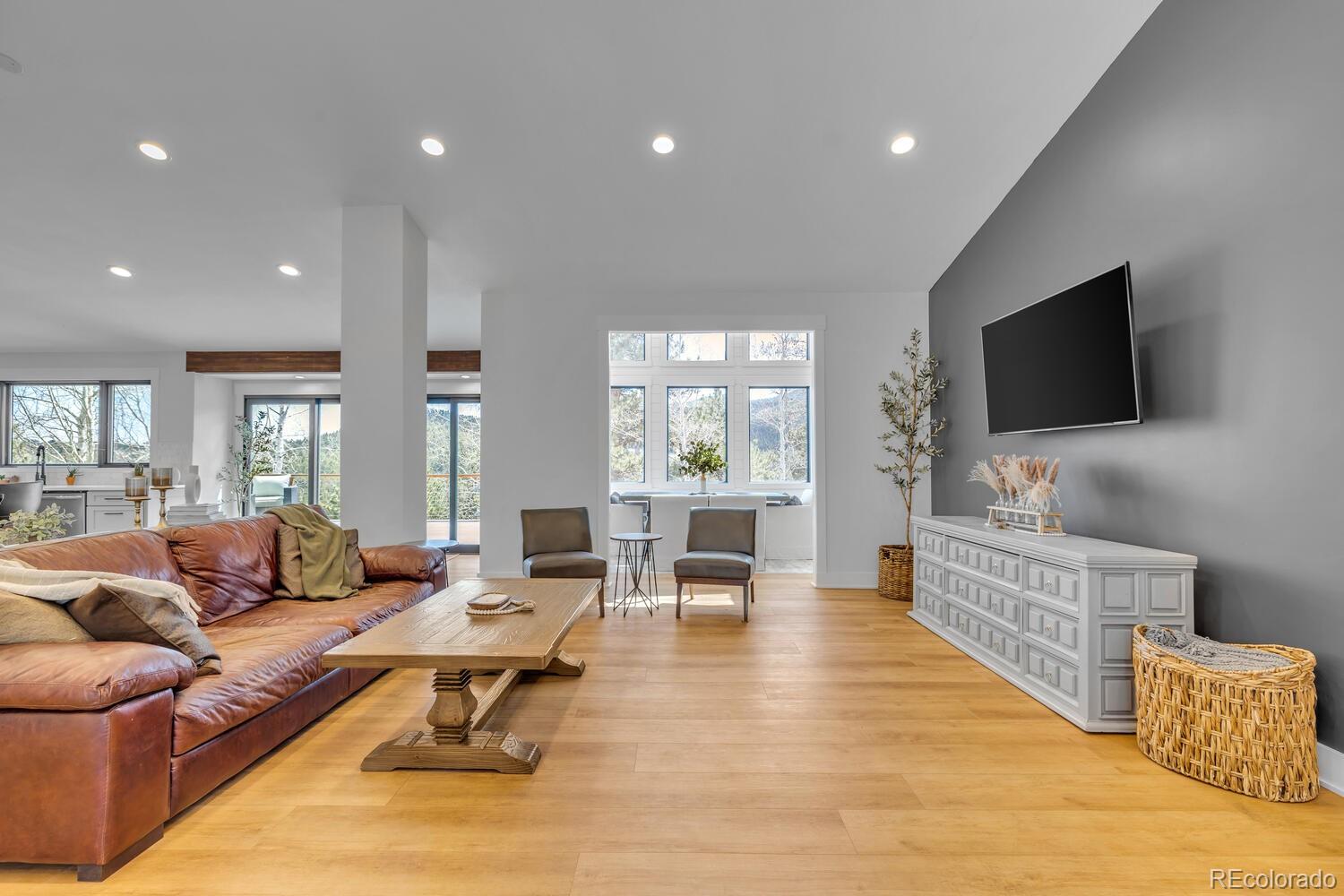 22398 Blue Jay Road Morrison, CO 80465 - Photo 11 of 39 a living room with furniture and a flat screen tv