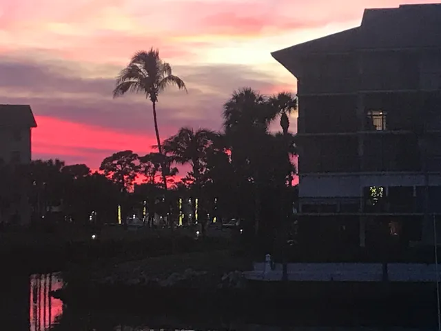 a view of a street with sunset view