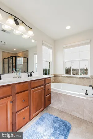 a bathroom with a bathtub and a shower