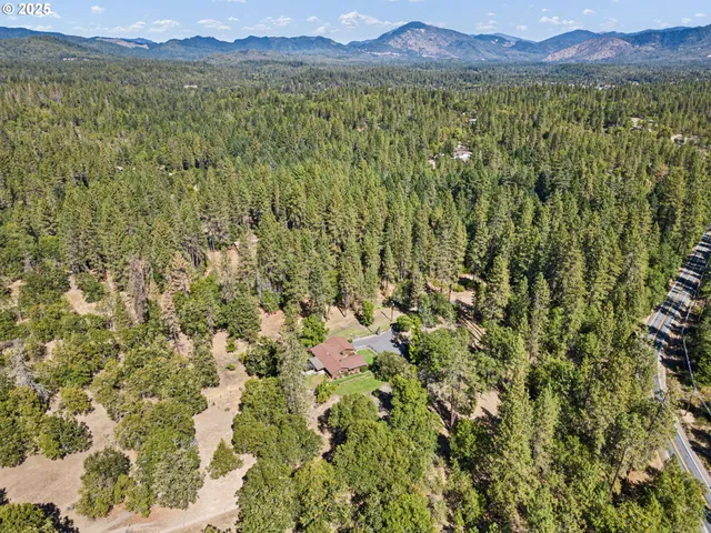 a view of a lush green field with mountains in the background
