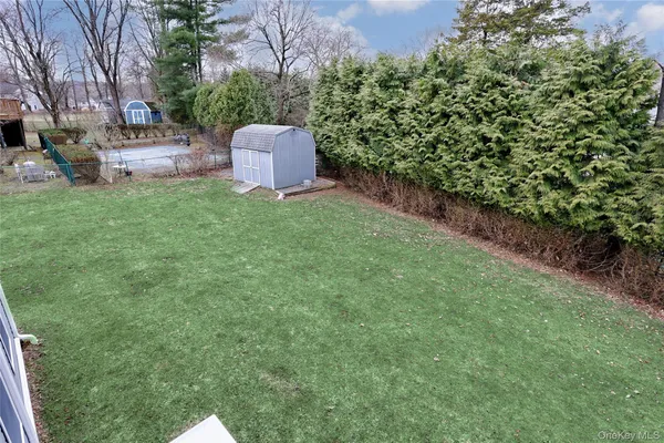 a view of a park with a slide