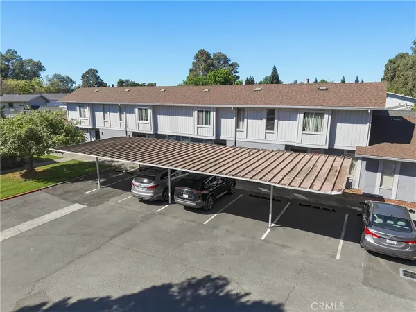 front view of a house with a patio