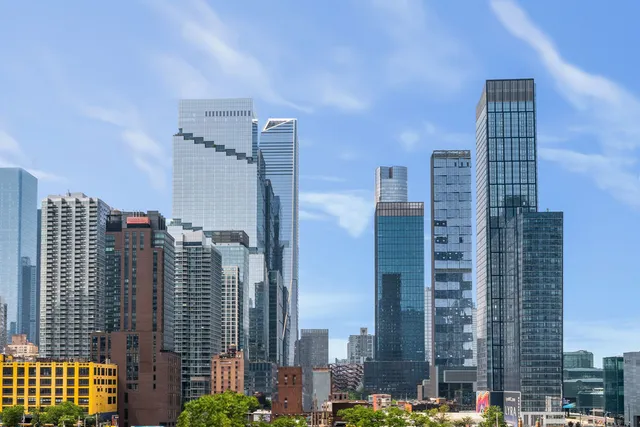a city view with tall buildings