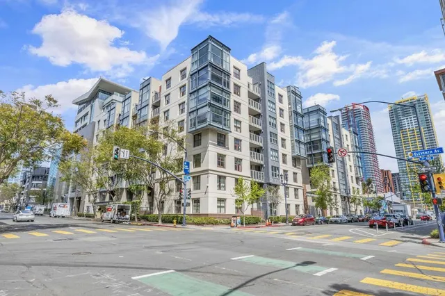 a view of a building and a street