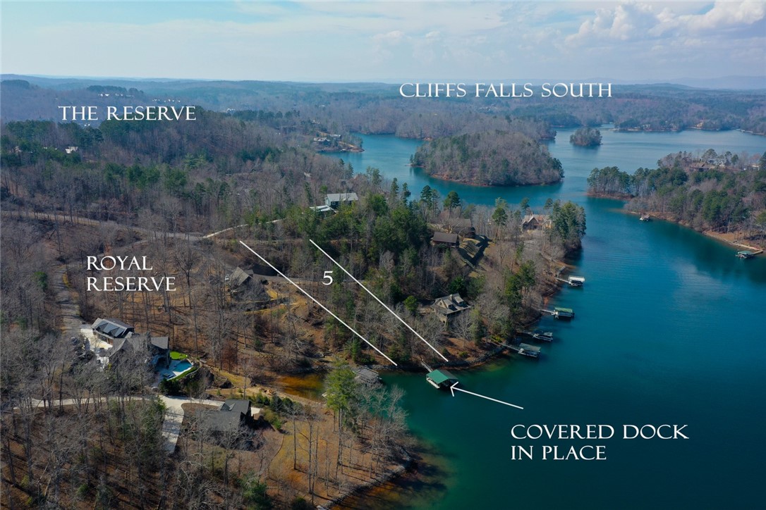 Lot 5 Royal Reserve Sunset, SC 29685 - Photo 2 of 50 This elevated view captures the extensive waterfront property with its private covered dock.