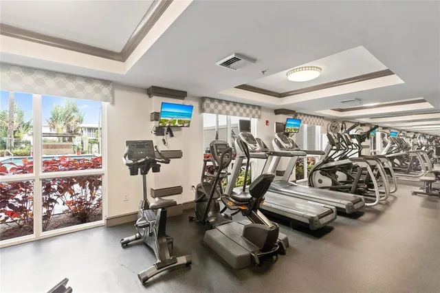 a view of a room with gym equipment