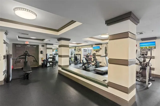 a view of a room with gym equipment