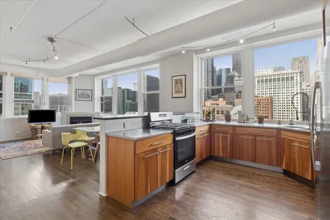 a kitchen with lots of counter top space