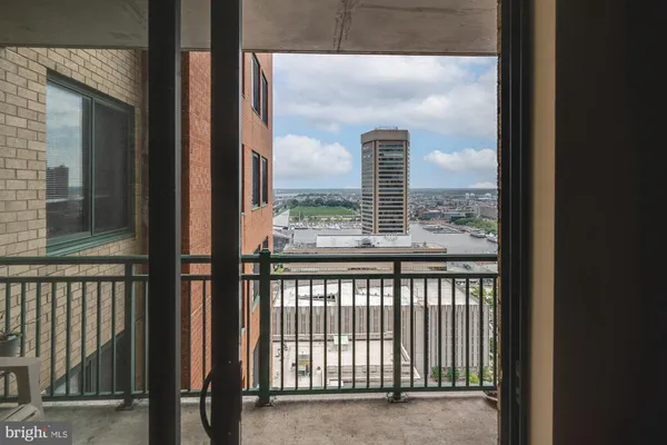 a view of a balcony from a window