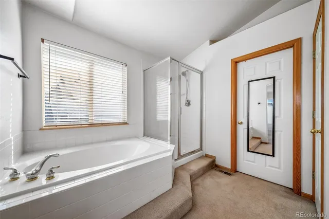 a bathroom with a bathtub and a shower