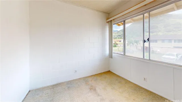 a view of a room with a window