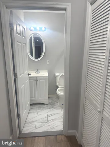 a bathroom with a toilet a sink and a mirror